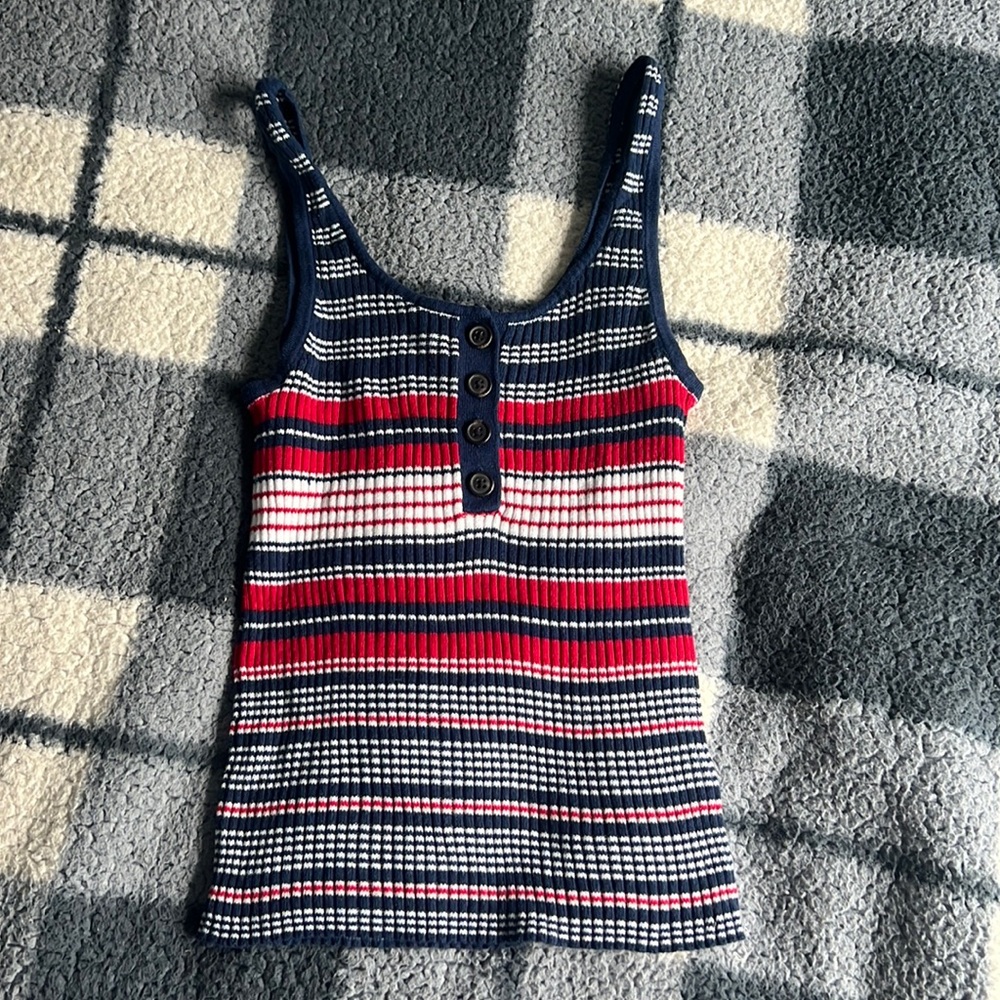 AMERICAN EAGLE Red, White, and Blue Sweater Tank Top